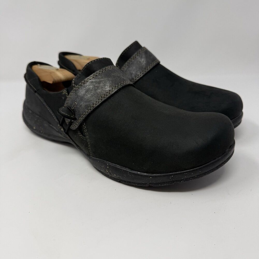 Clarks Roseville Dot Women’s 9.5 M Black Nubuck Leather Mary Jane Clog Shoes